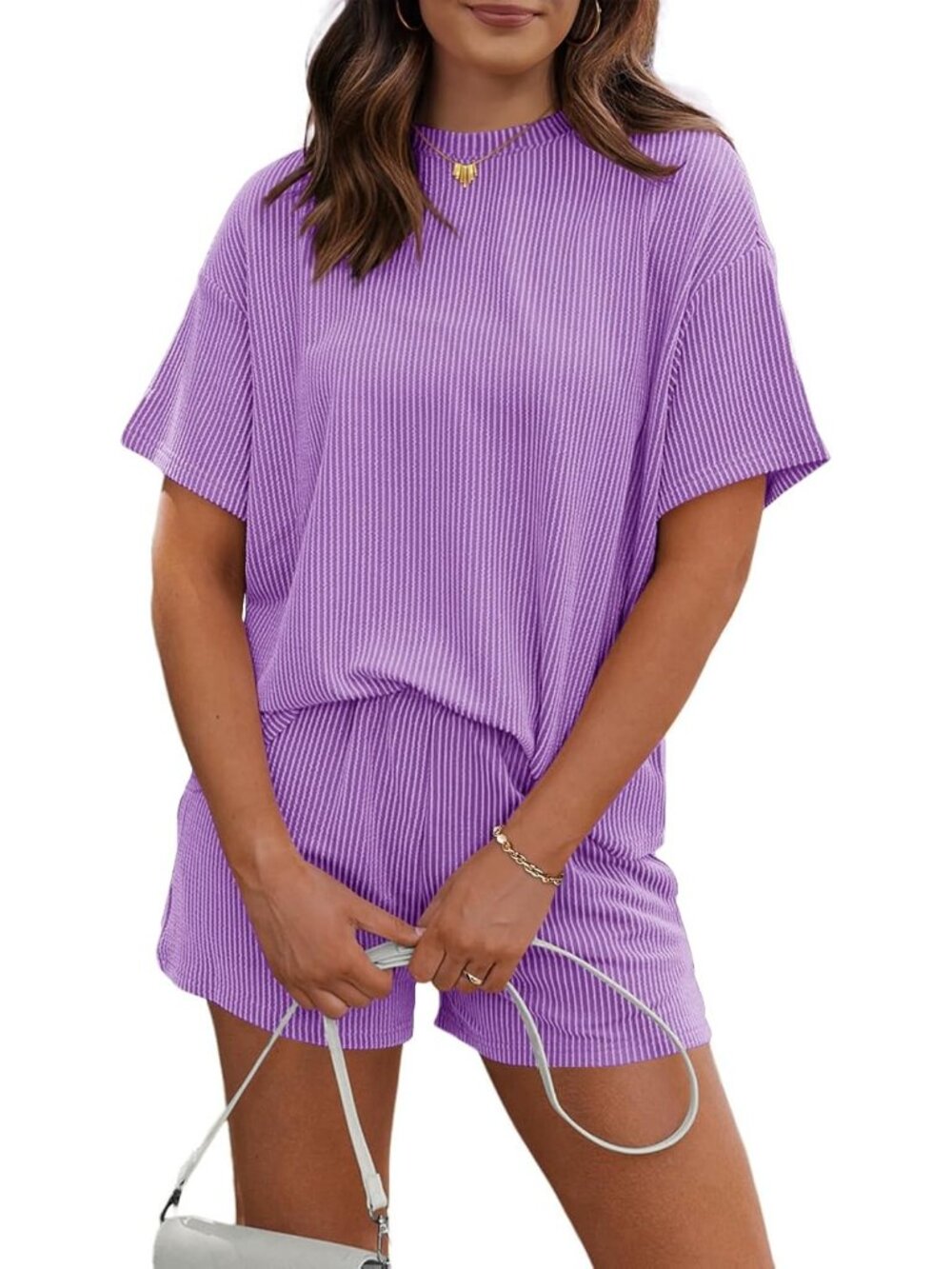 〽️Women's Shorts Set Purple Short Sleeves 2 Piece Oversized Matching Tracksuit